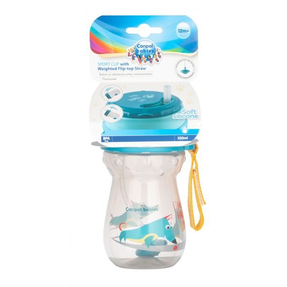 CANPOL BABIES HRNÍČEK SPORTOVNÍ SE SLÁMKOU A ZÁVAŽÍM 350ML - DĚTSKÉ HRNEČKY - KRMENÍ