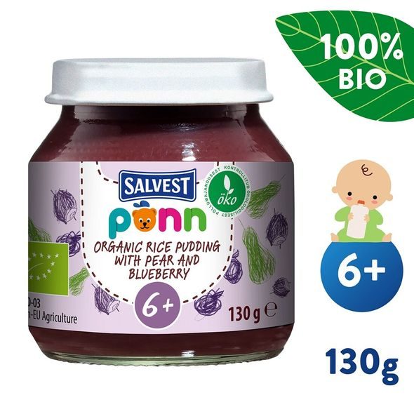 SALVEST PÕNN BIO HRUŠKOVO-BORŮVKOVÉ PYRÉ S JÁHLY 130G - OVOCE/DEZERTY - KRMENÍ