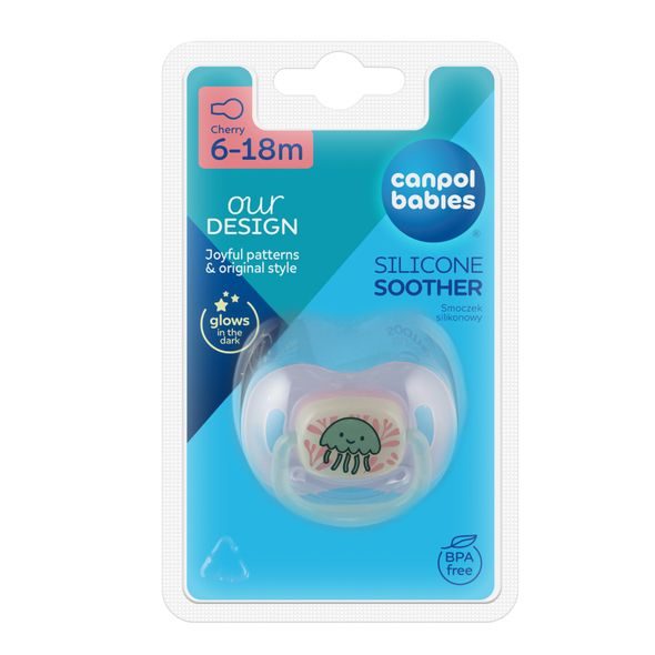 CANPOL BABIES DUDLÍK SVÍTÍCÍ SILIKONOVÝ TŘEŠINKA 6-18M LOVE&SEA - ŠIDÍTKA A DOPLŇKY - KRMENÍ