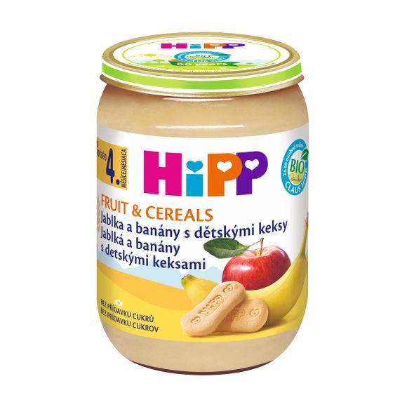 HIPP BIO JABLKA A BANÁNY S DĚTSKÝMI KEKSY - EXPIRACE 31.8.2026 - OVOCE/DEZERTY - KRMENÍ