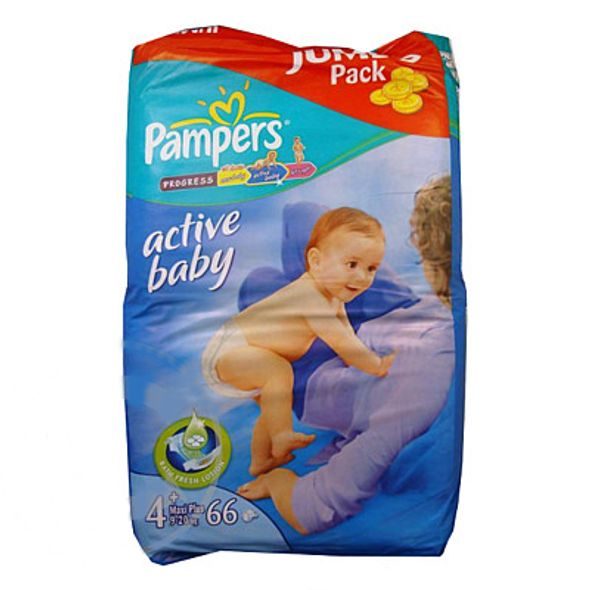PAMPERS ACTIVE BABY MAXI+ 66KS - LÁTKOVÉ PLENY SKLÁDANÉ - PŘEBALOVÁNÍ