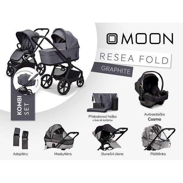 MOON RESEA FOLD KOMBI SET - GRAPHITE - KOMBINACE S PŘÍSLUŠENSTVÍM - KOČÁRKY A PŘÍSLUŠENSTVÍ