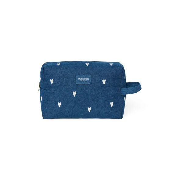 STUDIO NOOS DENIM TOILETRY - TOALETNÍ TAŠTIČKA | HEARTS DARK BLUE WHITE HEARTS - KOSMETICKÉ TAŠKY - PŘEBALOVÁNÍ