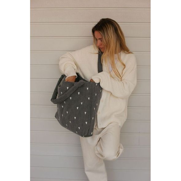 STUDIO NOOS DENIM MOM BAG GREY HEARTS - ORGANIZÉRY A KOŠÍKY - KOČÁRKY A PŘÍSLUŠENSTVÍ