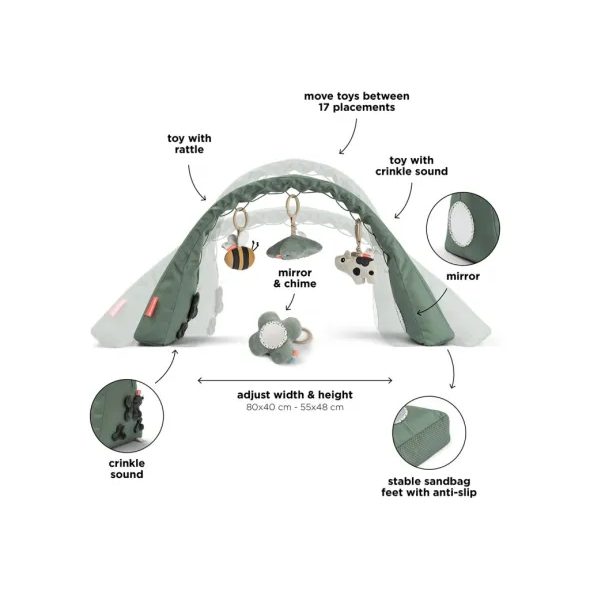 DONE BY DEER AKTIVNÍ OBLOUK S HRAČKAMI TINY FARM - ZELENÁ - HRACÍ DEKY - PRO DĚTI