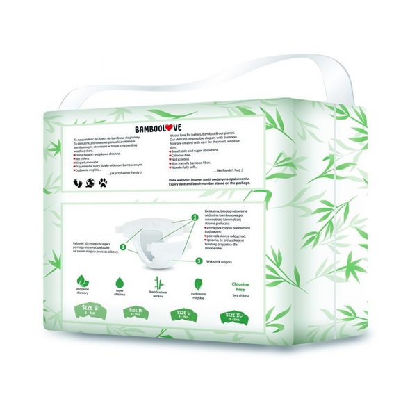 BAMBOOLOVE PLENY JEDNORÁZOVÉ BAMBUS VEL. S 3-8 KG 25 KS - JEDNORÁZOVÉ PLENY - PŘEBALOVÁNÍ