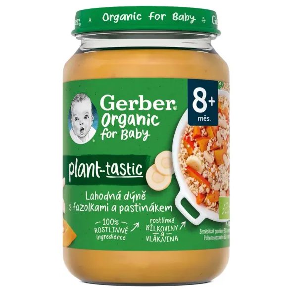 GERBER ORGANIC 100% ROSTLINNÝ PŘÍKRM LAHODNÁ DÝNĚ S FAZOLKAMI A PASTINÁKEM 190G - MASO/ZELENINA - KRMENÍ