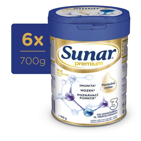 SUNAR 6X PREMIUM 3 MLÉKO BATOLECÍ 700G - KOJENECKÁ MLÉKA - KRMENÍ