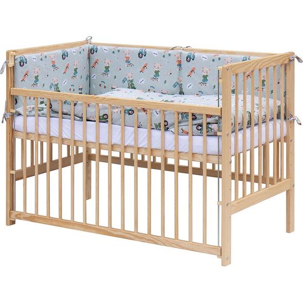 SCARLETT DĚTSKÁ POSTÝLKA S KOMPLETNÍ VÝBAVOU SCARLETT PEKO 120 X 60 CM - TYRKYSOVÁ - DŘEVĚNÉ POSTÝLKY - SPINKÁNÍ