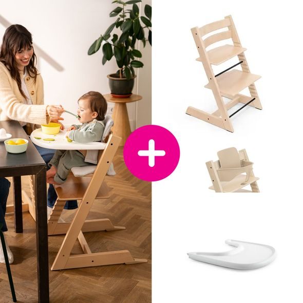 STOKKE® TRIPP TRAPP® + BABY SET + PULT ZVÝHODNĚNÁ SADA - JÍDELNÍ ŽIDLIČKY DŘEVĚNÉ - KRMENÍ