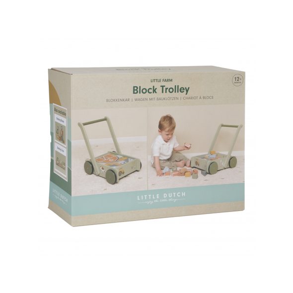 LITTLE DUTCH VOZÍČEK S KOSTKAMI DŘEVĚNÝ FARMA - DŘEVĚNÉ HRAČKY - PRO DĚTI