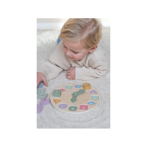 LITTLE DUTCH HODINY S PUZZLE KOSTKAMI DŘEVĚNÉ FARMA - VKLÁDÁNÍ TVARŮ - PRO DĚTI