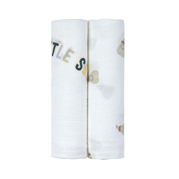 LÄSSIG BABIES SWADDLE HEAV. SOFT 120X120 HAPPY FRUITS PEAR - ZAVINOVACÍ PLENY / OSUŠKY VELKÉ - PŘEBALOVÁNÍ