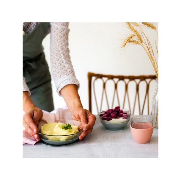 BEABA JÍDELNÍ SADA SKLENĚNÁ S PŘÍSAVKAMI EUCALYPTUS - MISKY, TALÍŘKY A PODLOŽKY - KRMENÍ