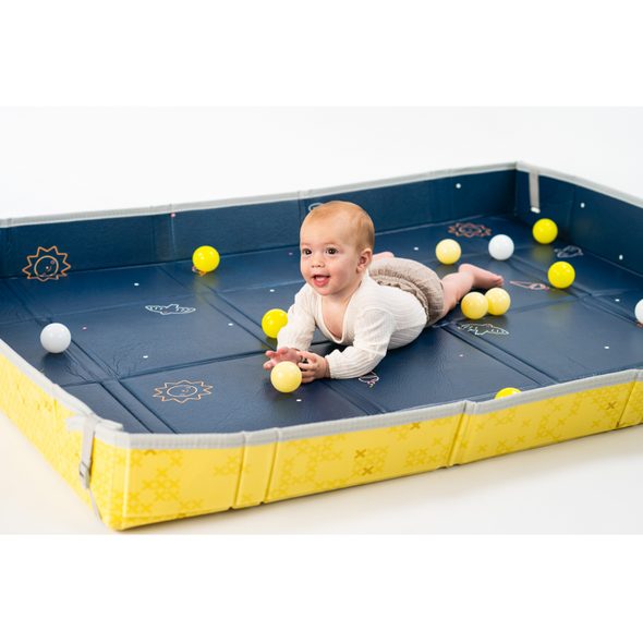 TAF TOYS HRACÍ PODLOŽKA PĚNOVÁ S MÍČKY BLUE YELLOW - HRACÍ PODLOŽKY NA ZEM - SPINKÁNÍ