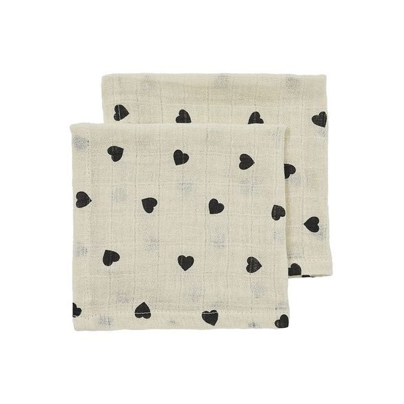 MEYCO MUŠELÍNOVÉ PLENY SWEET HEART 30X30 CM 2-BALENÍ - SOFT SAND/BLACK - ŽÍNKY A HOUBIČKY - KOUPÁNÍ A ZDRAVÍ