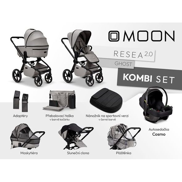 MOON RESEA 2.0 KOMBI SET - GHOST - KOMBINACE S PŘÍSLUŠENSTVÍM - KOČÁRKY A PŘÍSLUŠENSTVÍ