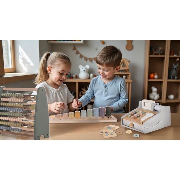 ZOPA DŘEVĚNÁ POKLADNA SET - MOTORICKÉ A HRY - PRO DĚTI