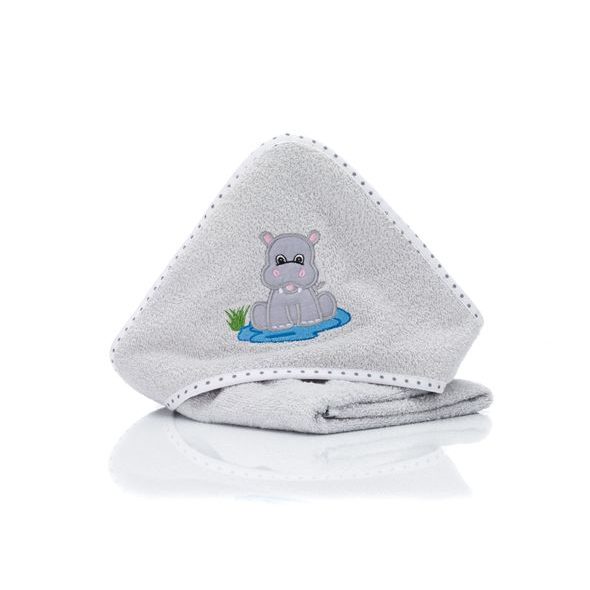 FILLIKID RUČNÍK S KAPUCÍ HIPPO GREY 75X75 CM - OSUŠKY A DĚTSKÉ ŽUPANY - KOUPÁNÍ A ZDRAVÍ