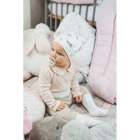 ENIE BABY DĚTSKÁ ČEPICE 3-6M FLOWERS CREME - ČEPIČKY A KLOBOUČKY - PRO DĚTI