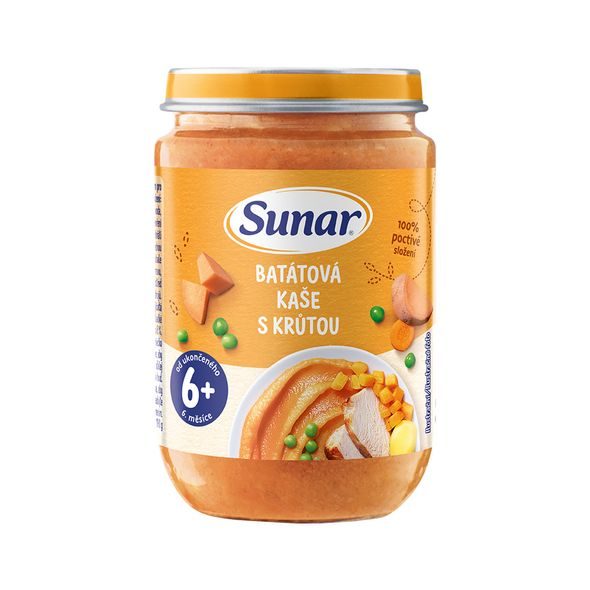 SUNAR PŘÍKRM BATÁTOVÁ KAŠE S KRŮTÍM MASEM 6M+ 190G - MASO/ZELENINA - KRMENÍ