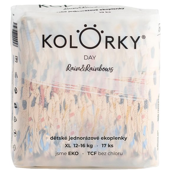 KOLORKY DAY DÉŠŤ A DUHY XL (12-16 KG) 17 KS JEDNORÁZOVÉ EKO PLENKY - JEDNORÁZOVÉ PLENY - PŘEBALOVÁNÍ