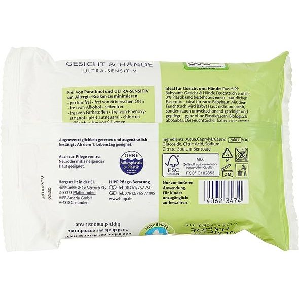 HIPP BABYSANFT ČISTÍCÍ VLHČENÉ UBROUSKY OBLIČEJ&RUCE + VÍČKO 20 KS - VLHČENÉ UBROUSKY - PŘEBALOVÁNÍ