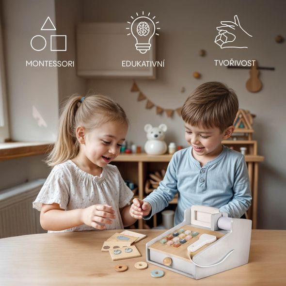 ZOPA DŘEVĚNÁ POKLADNA SET - MOTORICKÉ A HRY - PRO DĚTI