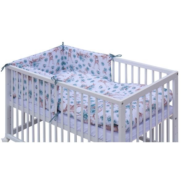 SCARLETT POSTÝLKA 120X60CM S KOMPLETNÍ VÝBAVOU SRNEČEK TYRKYSOVÁ - DŘEVĚNÉ POSTÝLKY - SPINKÁNÍ