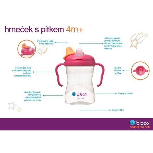 B.BOX HRNEČEK S PÍTKEM 4M+ - SVĚTLE RŮŽOVÝ 240 ML - DĚTSKÉ HRNEČKY - KRMENÍ