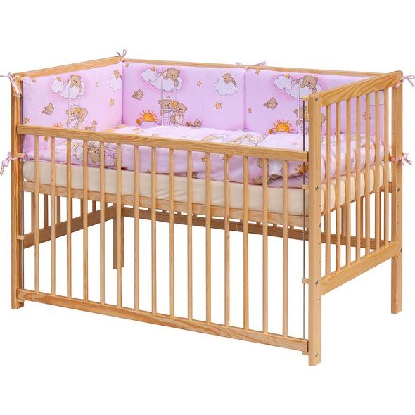 SCARLETT DĚTSKÁ POSTÝLKA S KOMPLETNÍ VÝBAVOU SCARLETT 120 X 60 CM - MRÁČEK - RŮŽOVÁ - DŘEVĚNÉ POSTÝLKY - SPINKÁNÍ