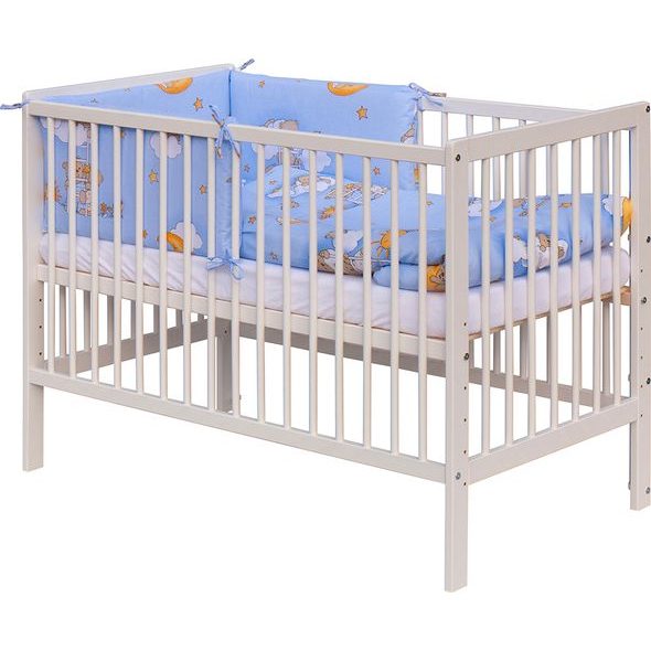 SCARLETT DĚTSKÁ POSTÝLKA S KOMPLETNÍ VÝBAVOU SCARLETT 120 X 60 CM - MRÁČEK - MODRÁ - DŘEVĚNÉ POSTÝLKY - SPINKÁNÍ