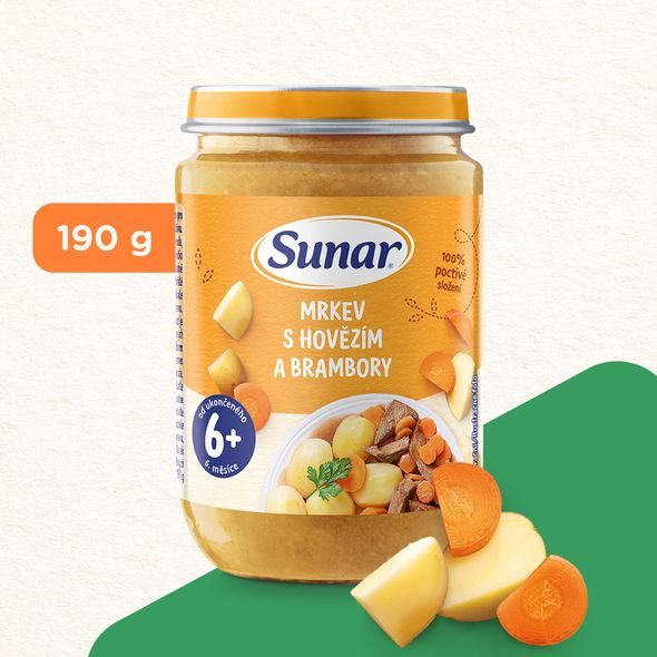 SUNAR PŘÍKRM MRKEV S HOVĚZÍM A BRAMBORY 6M+ 190G - MASO/ZELENINA - KRMENÍ