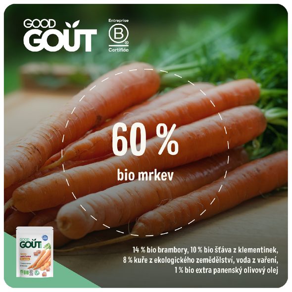 GOOD GOUT BIO MRKEV S FARMÁŘSKÝM KUŘÁTKEM 190 G - MASO/ZELENINA - KRMENÍ