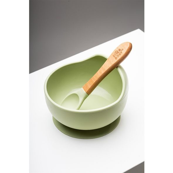 INTERBABY MISKA SILIKONOVÁ + LŽIČKA SILIKONOVÁ +4 M - ZELENÁ - MISKY, TALÍŘKY A PODLOŽKY - KRMENÍ