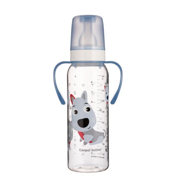CANPOL BABIES LÁHEV S POTISKEM CUTE ANIMALS 250ML S ÚCHYTY - KOJENECKÉ LAHVE - KRMENÍ