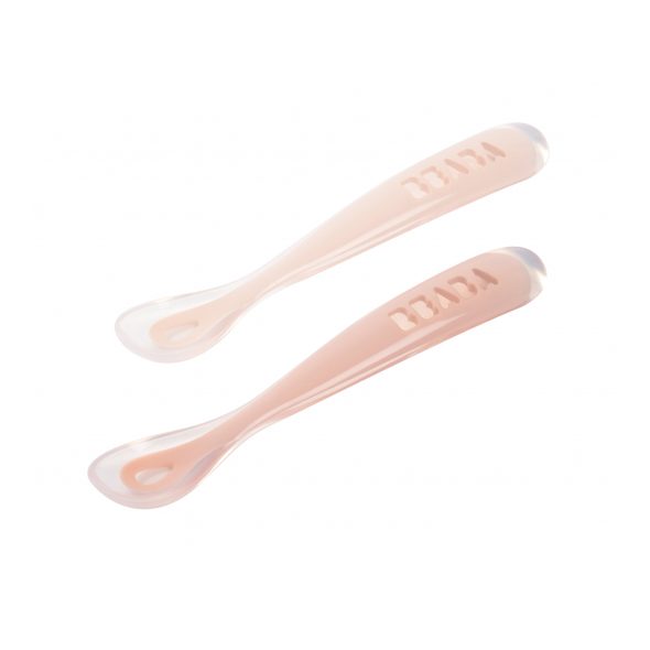 BEABA PRVNÍ LŽIČKY SILIKONOVÉ 2 KS S POUZDREM COTTON CANDY - LŽIČKY A PŘÍBORY - KRMENÍ