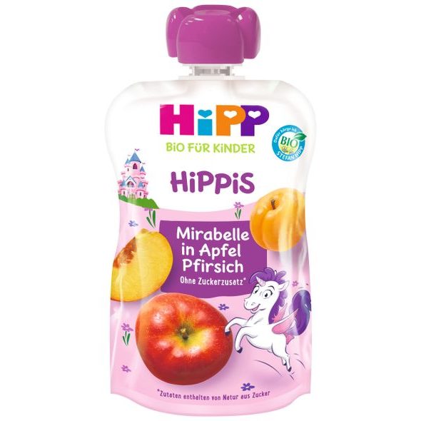 HIPP BIO HIPPIES JABLKO-BROSKEV-MIRABELKA - KAPSIČKY - KRMENÍ