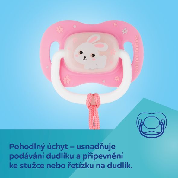 CANPOL BABIES DUDLÍK 18M+ SILIKONOVÝ SYMETRICKÝ BUNNY & COMPANY RŮŽOVÝ - ŠIDÍTKA A DOPLŇKY - KRMENÍ