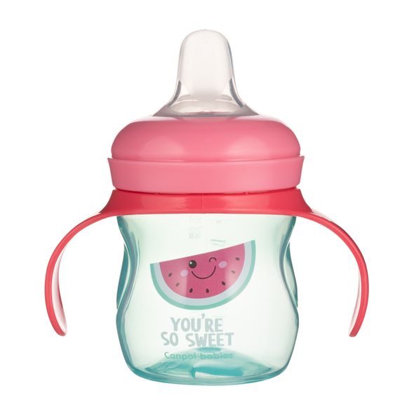 CANPOL BABIES TRÉNINKOVÝ HRNÍČEK SE SILIKONOVÝM PÍTKEM A ÚCHYTY SO COOL MELOUN 150 ML - DĚTSKÉ HRNEČKY - KRMENÍ