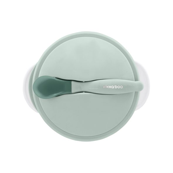 KIKKABOO MISKA S PŘÍSAVKOU, VÍČKEM A LŽIČKOU S TEPELNÝM SENZOREM MINT - MISKY, TALÍŘKY A PODLOŽKY - KRMENÍ