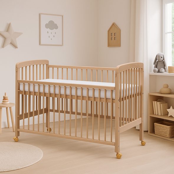 SCARLETT DĚTSKÁ POSTÝLKA SCARLETT MÍŠA - ECO PŘÍRODNÍ (BUK) - STAHOVACÍ BOČNICE - 120 X 60 CM - DŘEVĚNÉ POSTÝLKY - SPINKÁNÍ