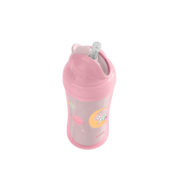 KIKKABOO HRNEK SE SILIKONOVÝM BRČKEM 220ML 8M+ MOONY ME PINK - DĚTSKÉ HRNEČKY - KRMENÍ