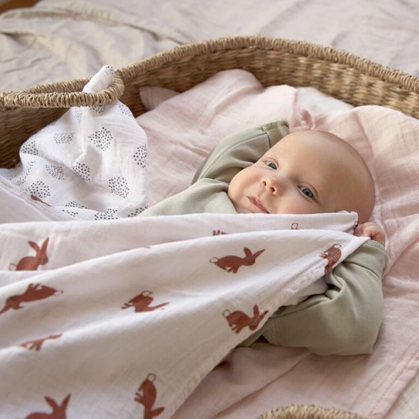 LÄSSIG SWADDLE BURP BLANKET 60X60 LITTLE FOREST RABBIT - LÁTKOVÉ PLENY SKLÁDANÉ - PŘEBALOVÁNÍ