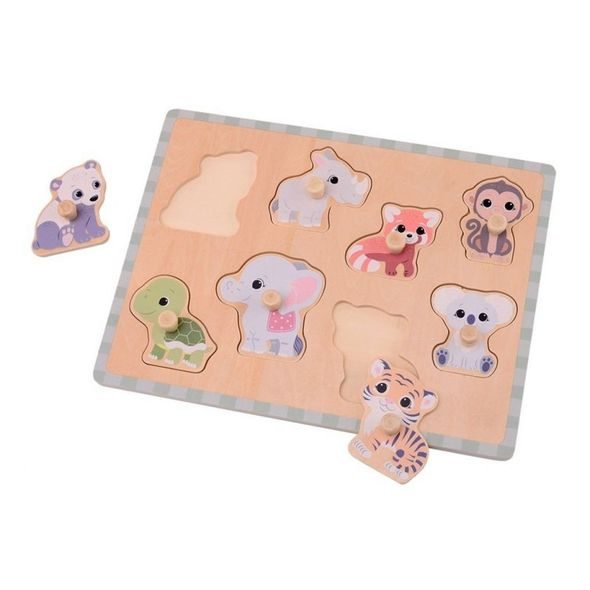 JOUÉCO THE WILDIES FAMILY DŘEVĚNÉ PUZZLE S ÚCHYTY 18M+ - MOTORICKÉ A HRY - PRO DĚTI