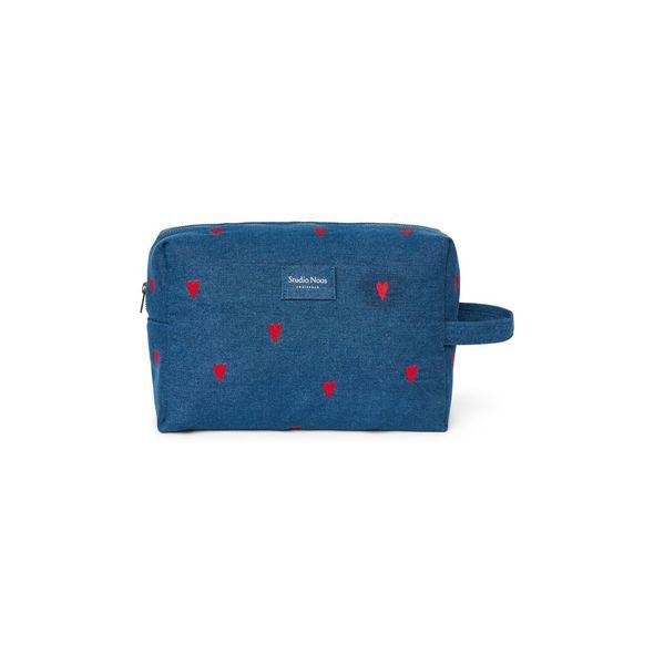 STUDIO NOOS DENIM TOILETRY - TOALETNÍ TAŠTIČKA | BLUE RED HEARTS - KOSMETICKÉ TAŠKY - PŘEBALOVÁNÍ