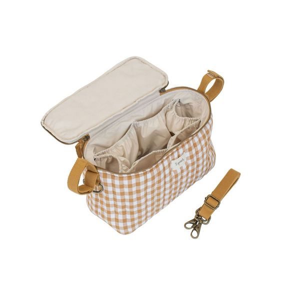 3 SPROUTS ORGANIZÉR NA KOČÁREK PROŠÍVANÝ GINGHAM MUSTARD PRINT - ORGANIZÉRY A KOŠÍKY - KOČÁRKY A PŘÍSLUŠENSTVÍ