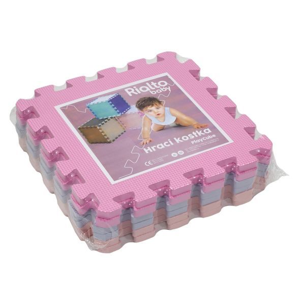 RIALTO BABY PĚNOVÁ PUZZLE KOSTKA - LIGHT PINK, SILVER, PINK - HRACÍ PODLOŽKY NA ZEM - SPINKÁNÍ