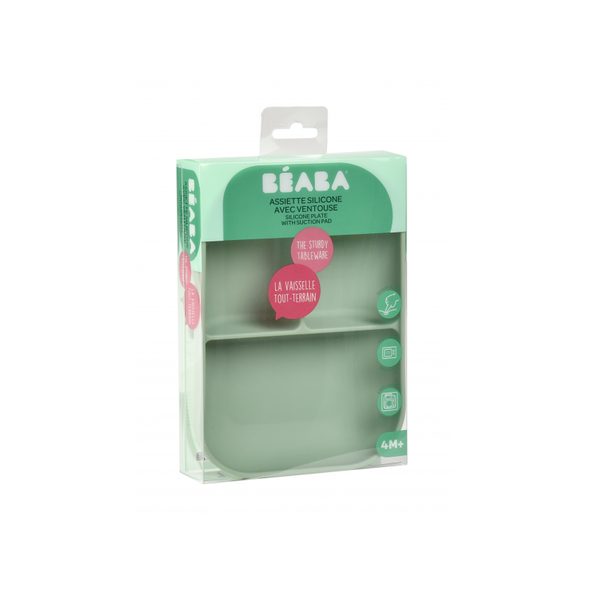 BEABA TALÍŘ SILIKONOVÝ DĚLENÝ S PŘÍSAVKOU SAGE GREEN - MISKY, TALÍŘKY A PODLOŽKY - KRMENÍ