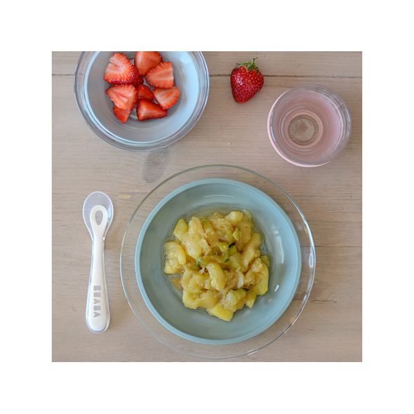 BEABA JÍDELNÍ SADA SKLENĚNÁ S PŘÍSAVKAMI EUCALYPTUS - MISKY, TALÍŘKY A PODLOŽKY - KRMENÍ